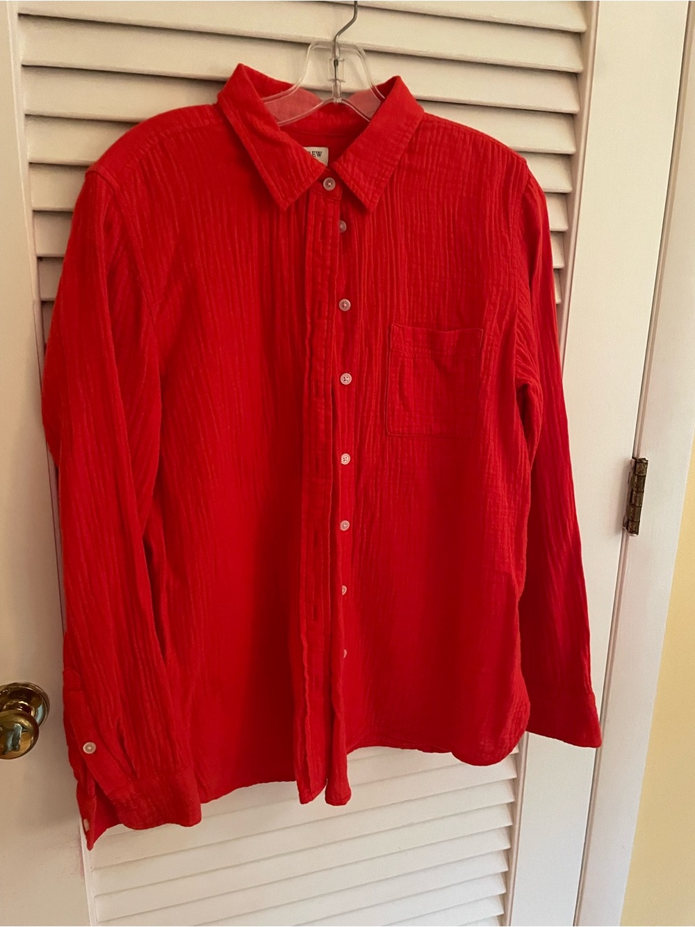 J. Crew Women’s Bright Red Orange Long-Sleeve Button-Down Shirt Gauzy